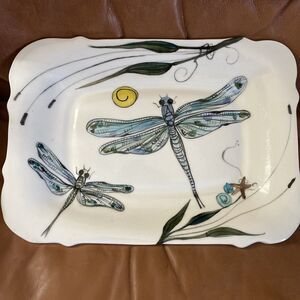 Clay Born Pottery Nancy R. Salamon DragonFly Rectangle Serving Platter 13 3/4"
